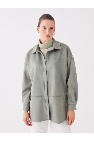 LC Waikiki Schlichte langärmlige Oversize-Hemdjacke aus Wildleder für Damen
