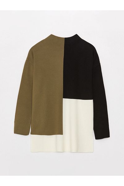 LC Waikiki Dámská pletená tunika s polovičním rolákem Color Block s dlouhým rukávem