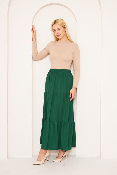 comstar Green Seasonal Layered Comfortable Skirt, Cotton Long Skirt, Casual Size Skirt, Casual Skirt, Hijab Skirt