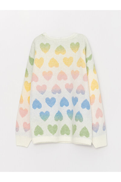 LC Waikiki Patterned Crew Neck Long Sleeve Girls' Knitwear Sweater