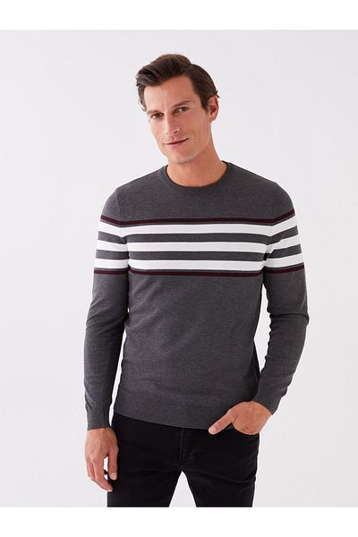 LC Waikiki Men's Striped Knitwear Sweater - Crew Neck, Long Sleeve