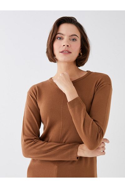 LC Waikiki Crew nyakú sima, hosszú ujjú női kötöttáru tunika