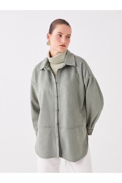 LC Waikiki Schlichte langärmlige Oversize-Hemdjacke aus Wildleder für Damen
