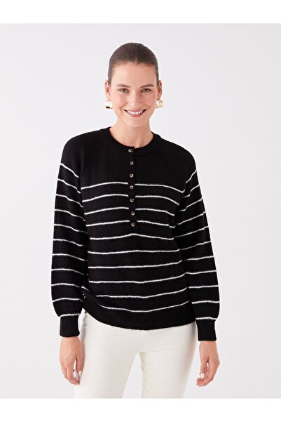 LC Waikiki Γυναικείο πλεκτό πουλόβερ Judge Collar ριγέ μακρυμάνικο
