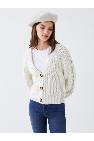 LC Waikiki V-Neck Long Sleeve Women's Knitwear Cardigan