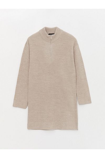 LC Waikiki Damen-Strick-Tunika – Stehkragen, solide lange Ärmel