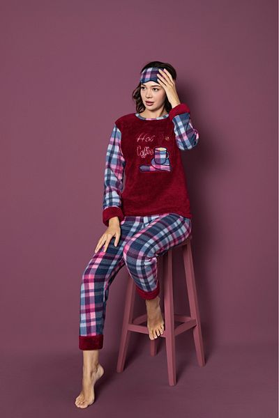 Asel Set de pijamale din lână cu model în carouri pentru damă