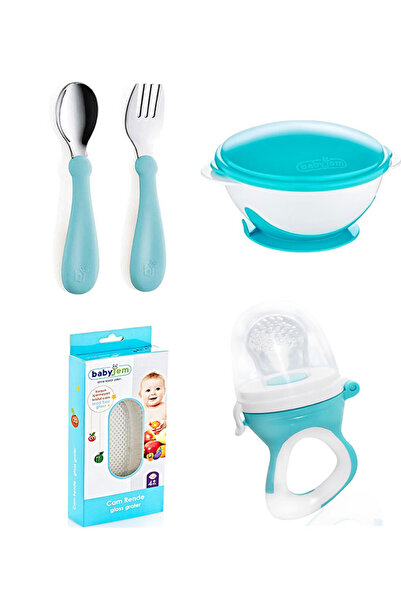 Babyjem Vakumlu Mama Tabağı + Cam Rende + Paslanmaz Çelik Çatal Kaşık + Silik...