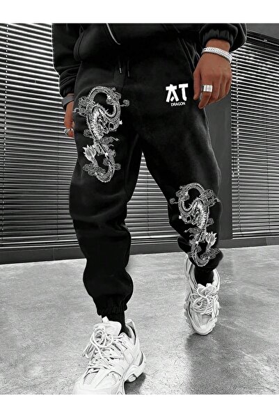 Adrift Dragon & Letter Graphic Drawstring Waist Eşofman Altı