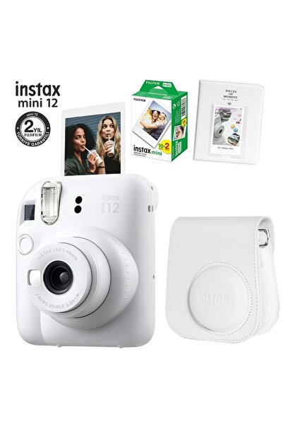 Fujifilm Instax Mini 12 Beyaz Fotoğraf Makinesi 20li Film Ve Pvc Albümlü Çantalı Seti 1
