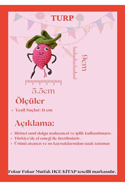 FOKUR FOKUR MUTFAK Organik El Yapımı Örgü Oyuncak Turp 1 Adet