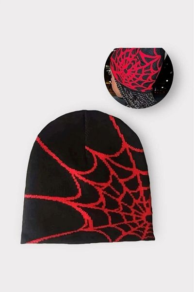 DEEFWEAR Black Red Spider Web Beret - Favorim50ton