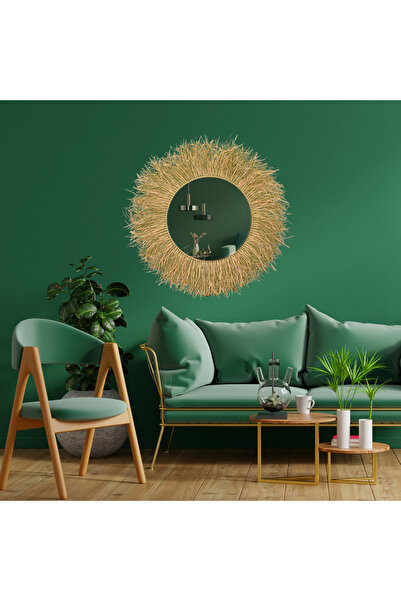 BOHEM Yeşil Forest 3 Katlı Muz Lifi Ayna - Büyük Boy 70 Cm - Rafya - Handmade...