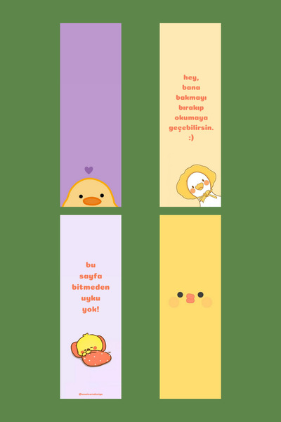 sumicorn Sevimli Ördek Temalı Kawaii Kitap Ayracı 4'lü Set