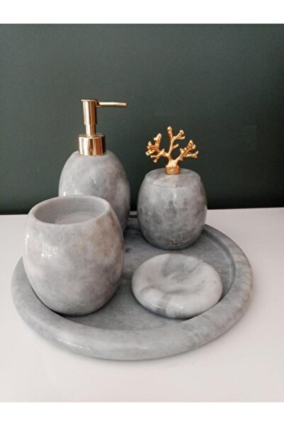 LARA HOME Marble 5 Piece Bathroom Set Gray