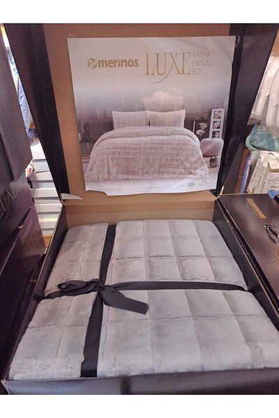 Merinos Luxe Gray Checkered Double Bedspread Set
