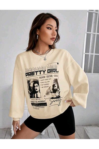 FAVORİST Φούτερ PRETTY GIRL με στάμπα Super Quality Crew Neck