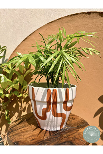 Garden Art El Yapımı "line" Serisi Taba Renk Seramik Saksı 18 Cm