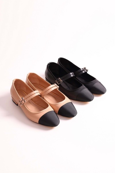 Shoeberry Women's Olidy Nude Double Color Arched Oval Toe Ballerina Nude Skin