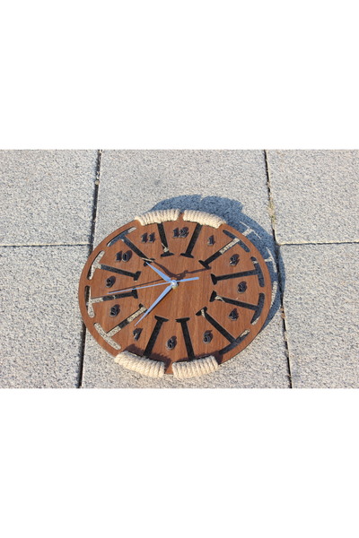 Dekor Treni ساعة حائط خشبية مزخرفة بحبل ملفوف
