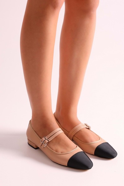 Shoeberry Women's Olidy Nude Double Color Arched Oval Toe Ballerina Nude Skin