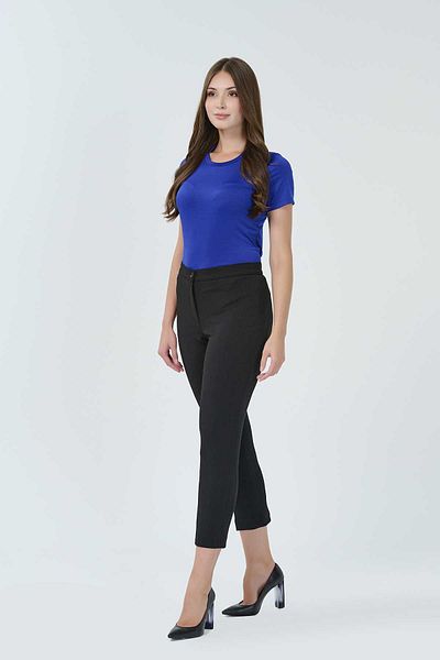 TOLGA SARAÇOĞLU 30121 BLACK SLIM SLING ANKLE-Length CREPE Textured PANT