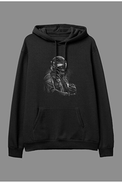 YQYQ Oversize Yarış Motor Motorcu Tasarım Baskılı Unisex Kapüşonlu Sweatshirt...