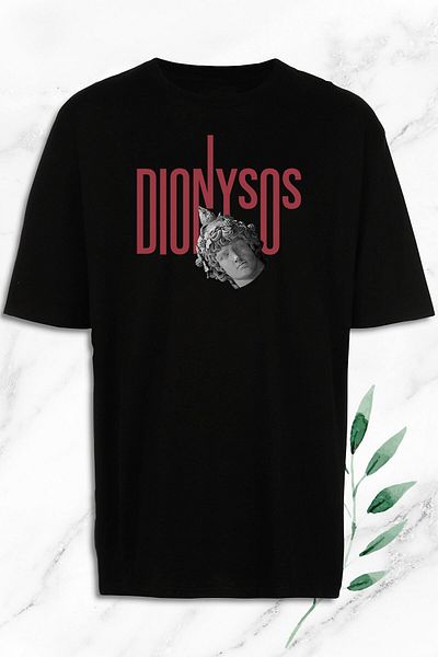 Pisa Art Unisex Μαύρο Oversize Μυθολογία Θεός του Κρασιού Διόνυσος με στάμπα μπλουζάκι
