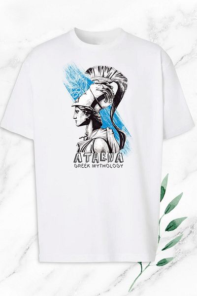 Pisa Art Unisex Λευκό Oversize Μυθολογία Νοημοσύνη Θεά Άθηνα Γλυπτό μπλουζάκι με στάμπα