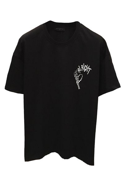 Pisa Art Μαύρο μπλουζάκι Unisex Oversize All Right Skeleton Back Printed Black