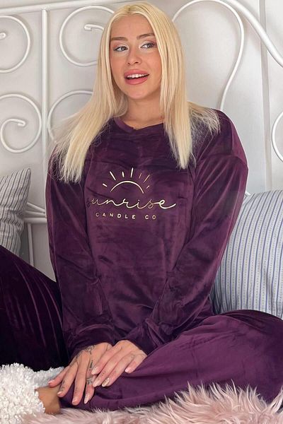 Pijamaevi Exkluzivní sametový dámský pyžamový set Plum Sunshine Patterned
