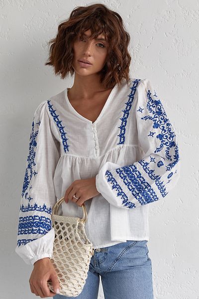 FEMELLE Women's New Season Button Detailed Embroidered Cotton Blouse
