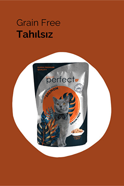 PERFECT Tahılsız Süper Premium Somonlu Kedi Pouch Yaş Islak Mama 85 gr (%100 ET ORANI)