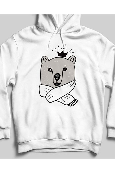 Pisa Art Φούτερ Unisex White Cool Bear με κουκούλα