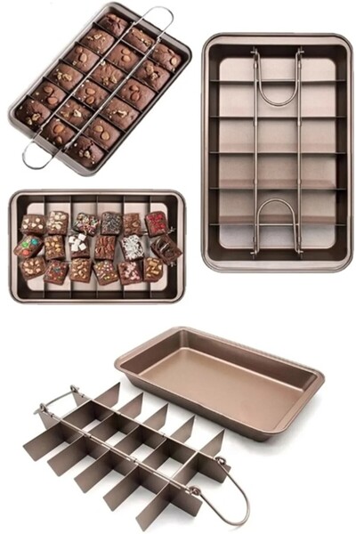 AYGÖREN HOME 18 Compartment Brownie Cake Mold Stainless Steel Fireproof Non-S...
