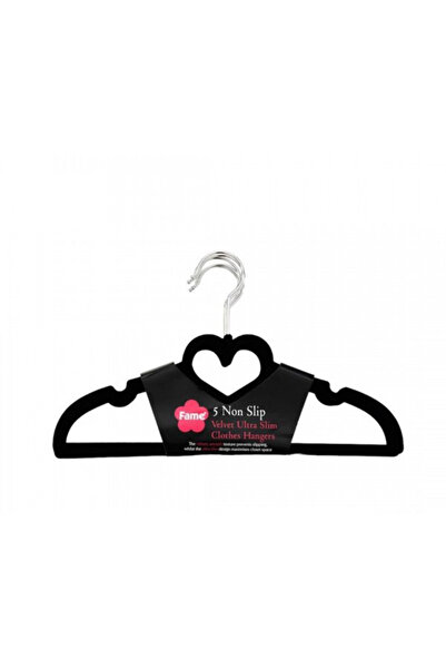GuvenliPazar 20 Adet Kadife Kaydırmaz Elbise Askısı Kalp Model Siyah