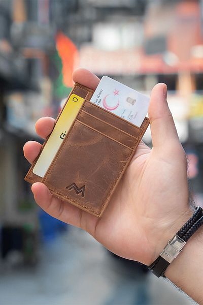 TESBİHCİBABA Mandarin| Full Grain Crazy Lisbon Men's Leather Card Holder, Wallet