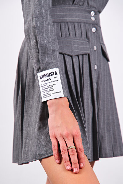 Ortaya Çık Gray Pleated Design Shirt Dress