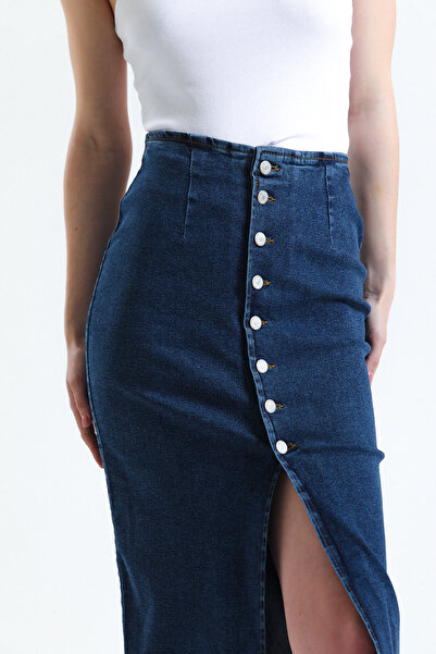 SHEVEGA Синя джинсова спідниця з лікрами та ґудзиками