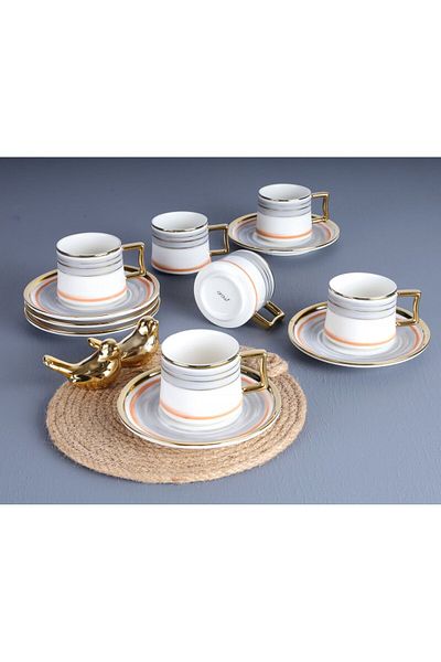 AROW Colorful Porcelain Turkish Coffee Cup Set for 6 Persons Tr-3125