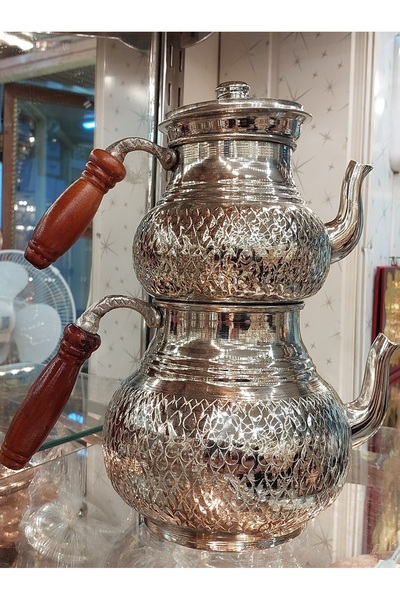 Bakır Center Bakır Çaydanlık El Işlemesi Damla Desenli Gümüş Bakır Çaydanlık ...