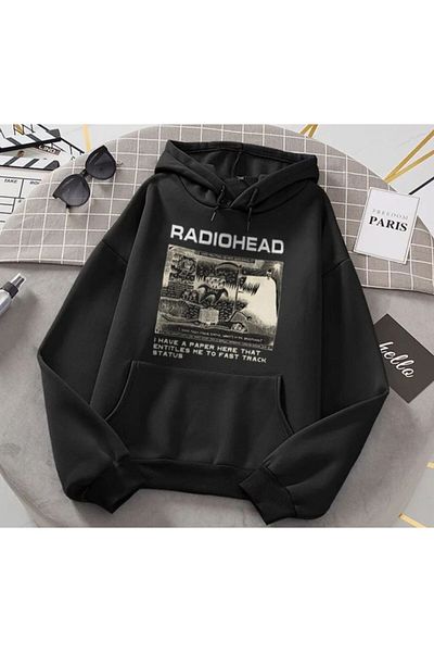 Gofeel Harajuku Radiohead Printed Oversize Vintage Λεπτομέρεια Φούτερ Gofeel
