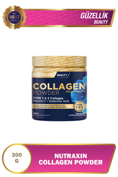 Nutraxin Beauty Collagen Gold Quality Powder 300 gr - Tip 1,2,3 Kolajen, Vitamin C, Hyalüronik Asit