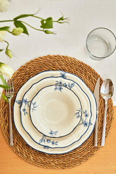 TRENDYOLMİLLA HOME X Bella Maison Beyond Blue Porcelain 4-Piece Dinner Plate Set 21.5cm Tphaw26Tbk00045