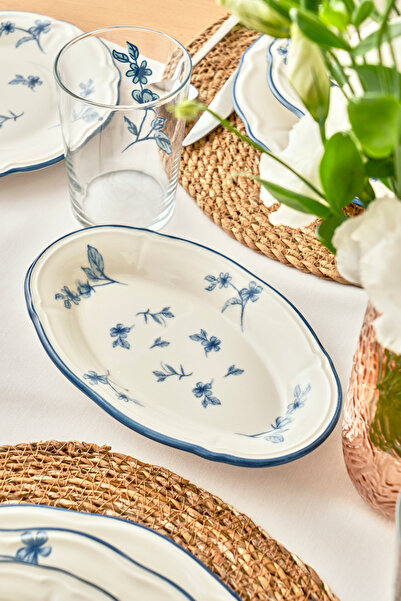 TRENDYOLMİLLA HOME X Bella Maison Beyond Blue Porțelan Set de 2 farfurii ovale de prezentare TPHAW26TBK00048
