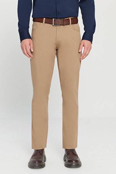 AC&Co / Altınyıldız Classics Men's Slim Fit 5 Pocket Cotton Flexible Chino Pants - Camel