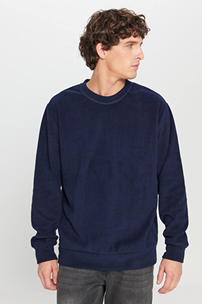 AC&Co / Altınyıldız Classics Ανδρικό φούτερ Navy Blue Fleece Standard Fit Κανονική εφαρμογή με λαιμόκοψη