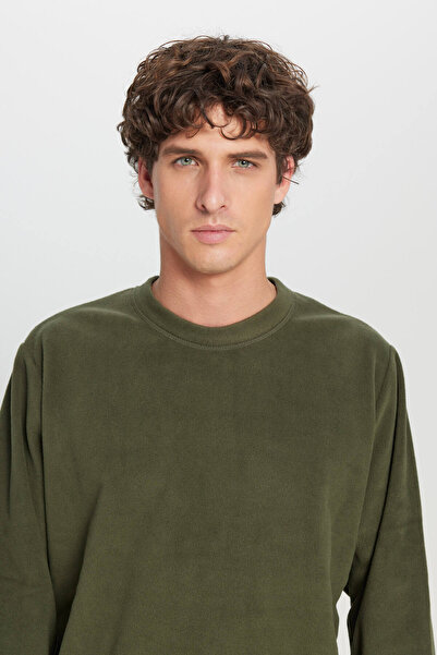 AC&Co / Altınyıldız Classics Men's Khaki Sweatshirt Fleece Standard Fit Regular Cut Crew Neck