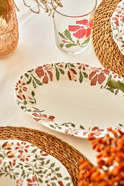 TRENDYOLMİLLA HOME X Bella Maison Peony Порцелянова овальна тарілка для подачі, 2 шт. TPHAW26TBK00048