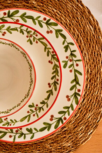 TRENDYOLMİLLA HOME X Bella Maison Christmas Porcelain 4-Piece Serving Plate 25cm Tphaw26Tbk00038